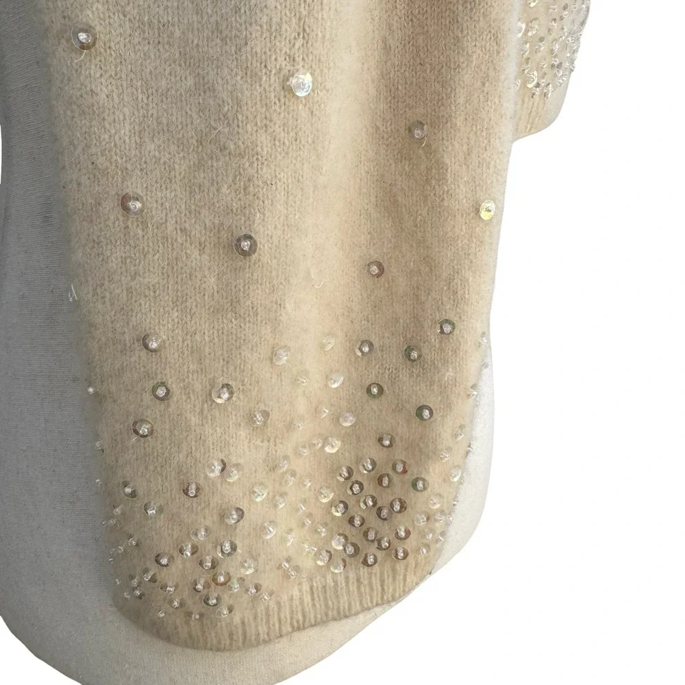 H&M Lambswool Angora Blend Sequin Knit Scarf Cream‎ Ivory Soft Shimmer Sparkle